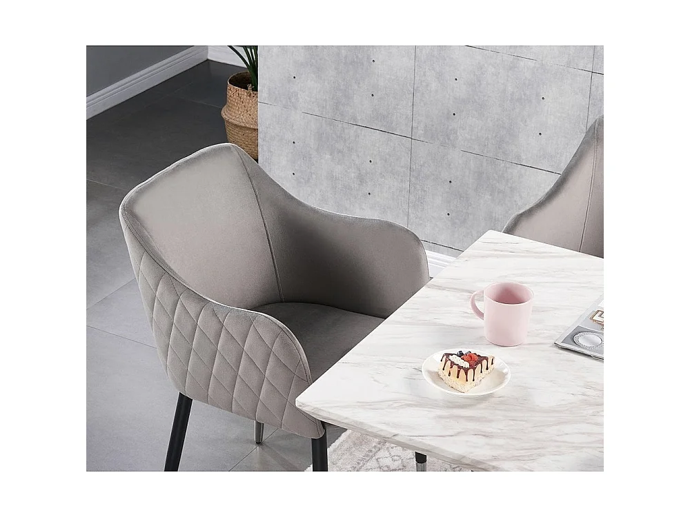 VERONA - Fauteuil en Velours - Style Vintage - Gris