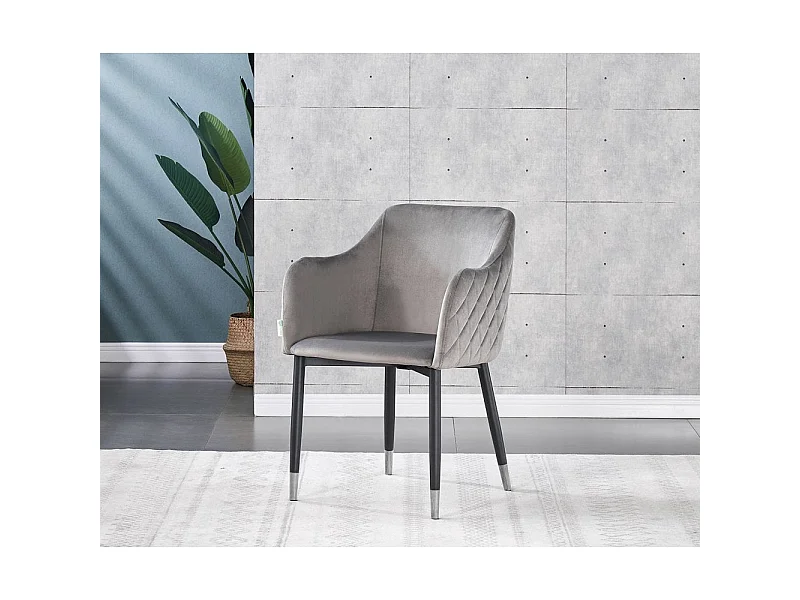 VERONA - Fauteuil en Velours - Style Vintage - Gris