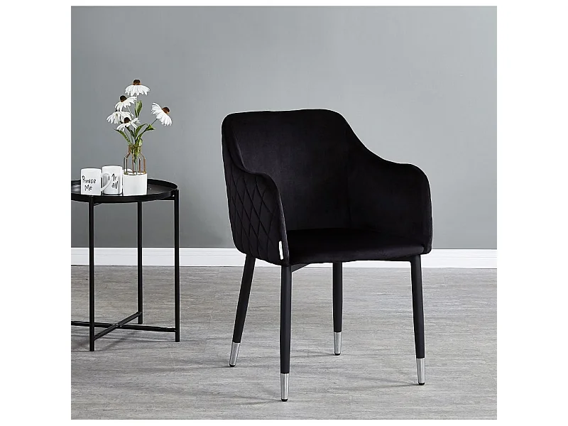 VERONA - Fauteuil en Velours - Style Vintage - Noir