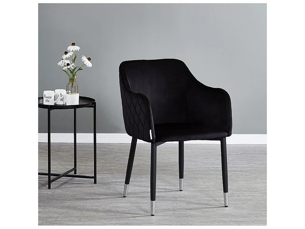 VERONA - Fauteuil en Velours - Style Vintage - Noir