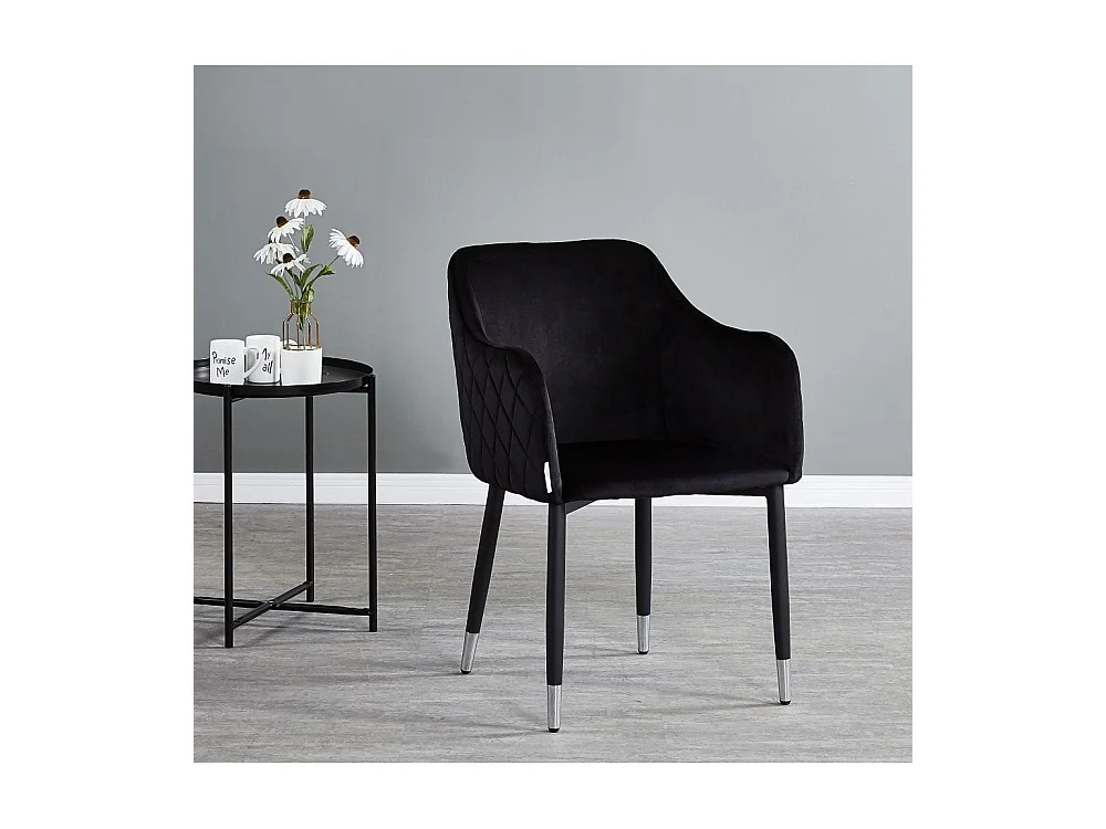 VERONA - Fauteuil en Velours - Style Vintage - Noir
