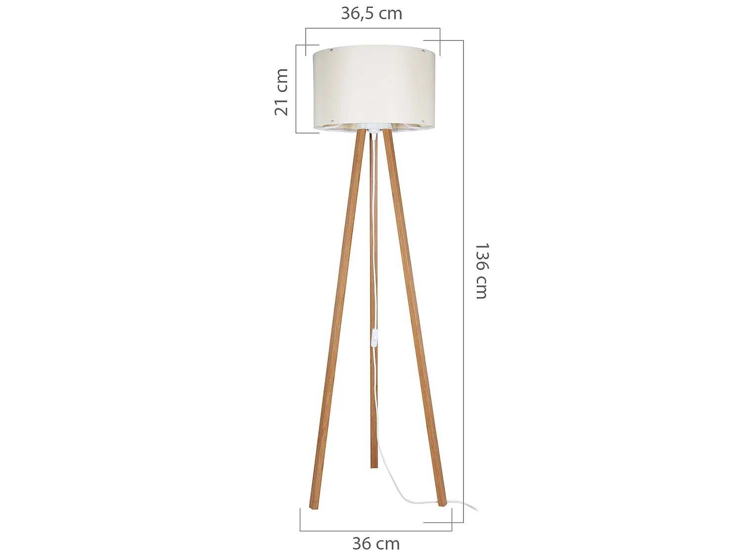 Lampadaire Keynes trépied hauteur 136 cm E27 bambou / crème [lux.pro]