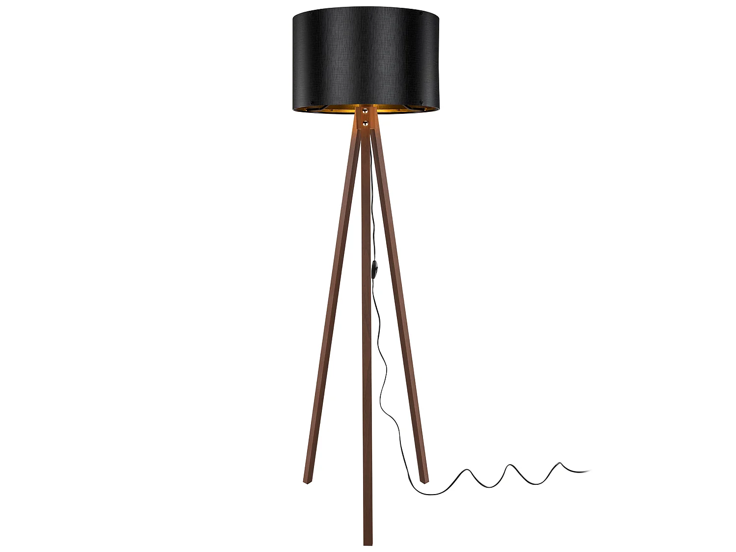Lampadaire Guildford trépied hauteur 136 cm E27 effet noyer / noir [lux.pro]