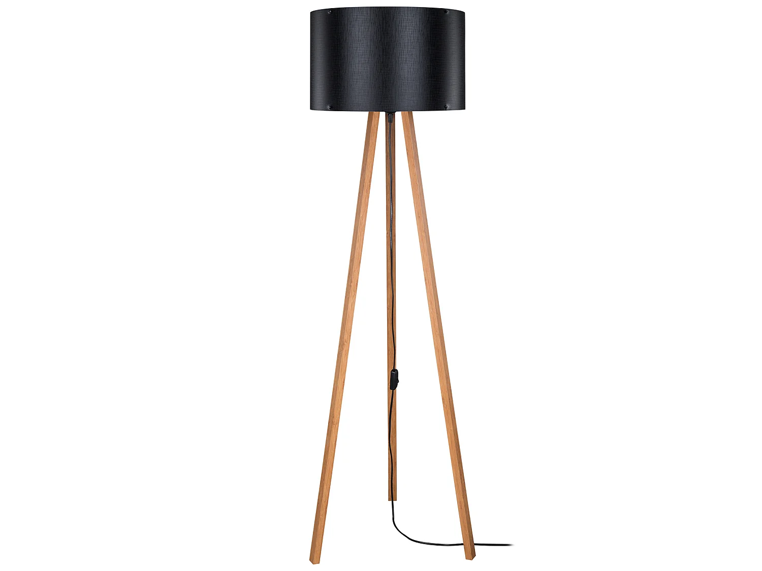 Lampadaire Keynes trépied hauteur 136 cm E27 bambou / noir [lux.pro]