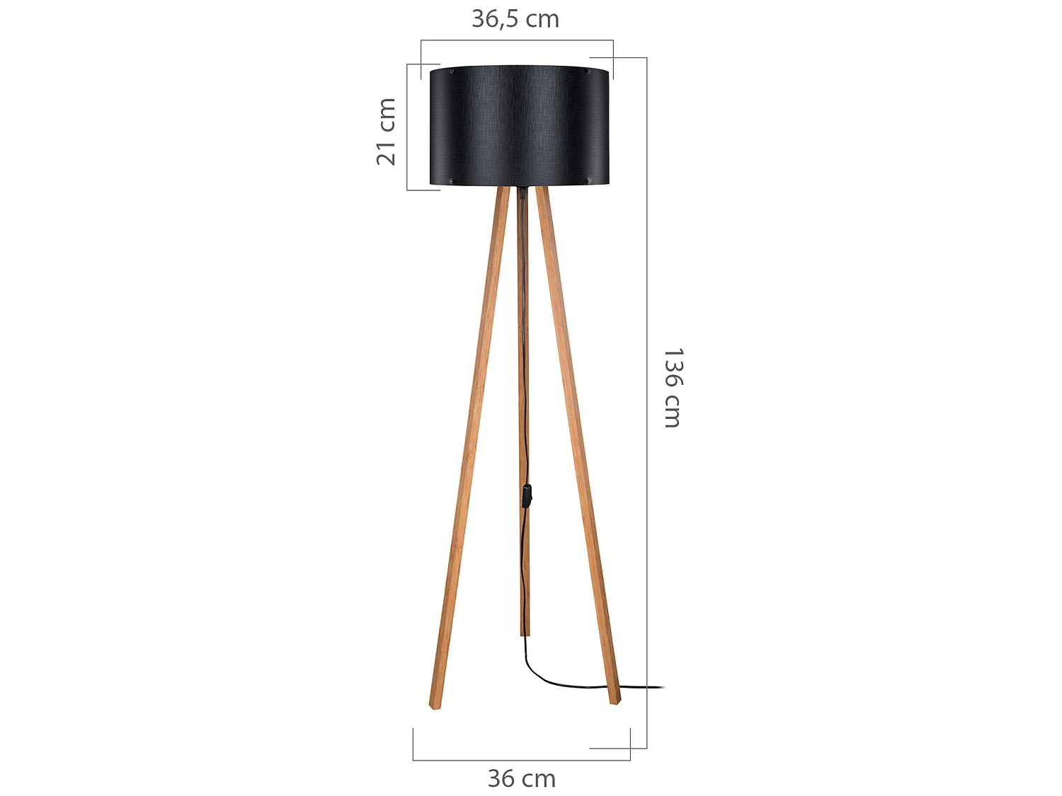Lampadaire Keynes trépied hauteur 136 cm E27 bambou / noir [lux.pro]