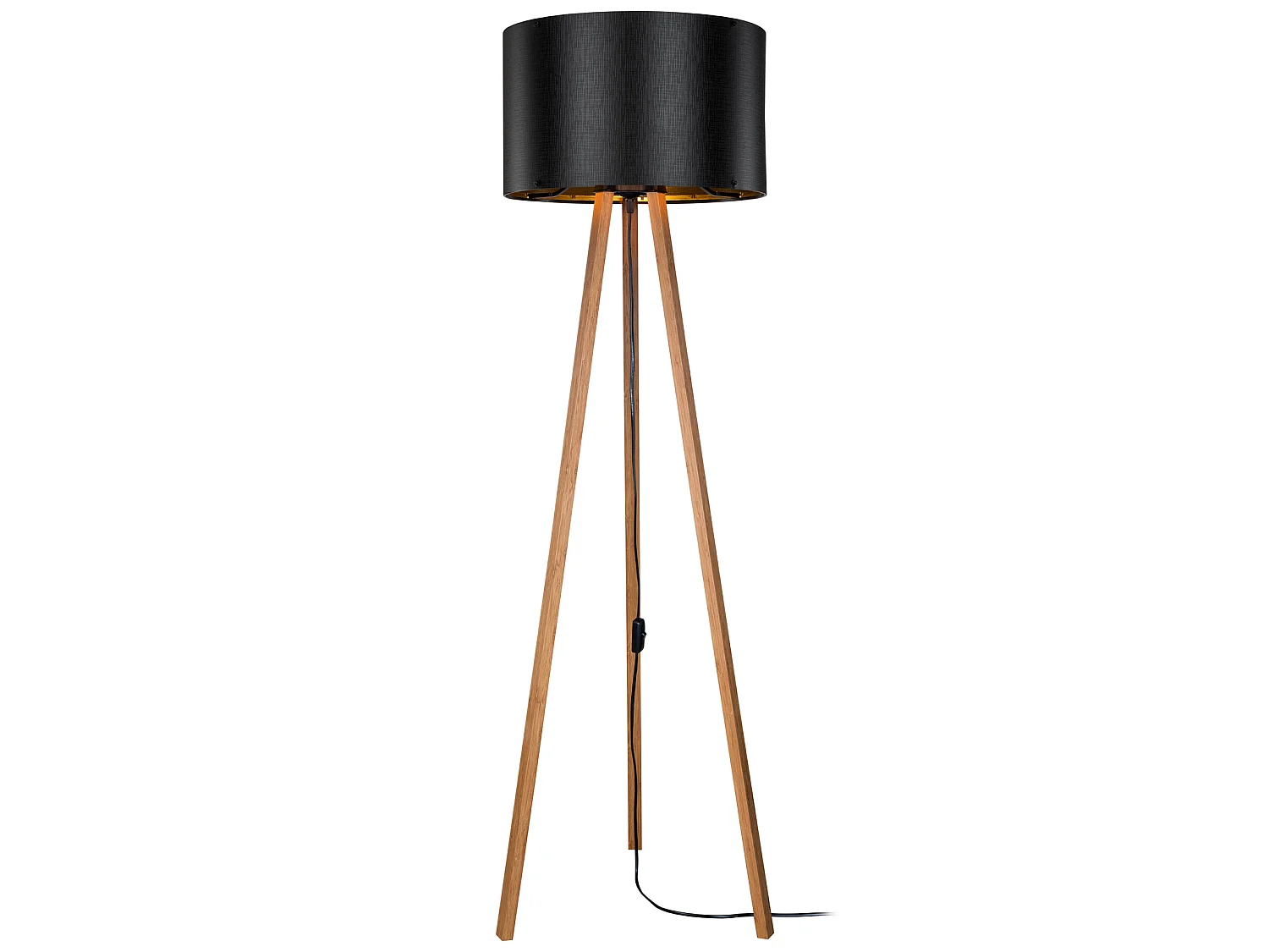 Lampadaire Keynes trépied hauteur 136 cm E27 bambou / noir [lux.pro]
