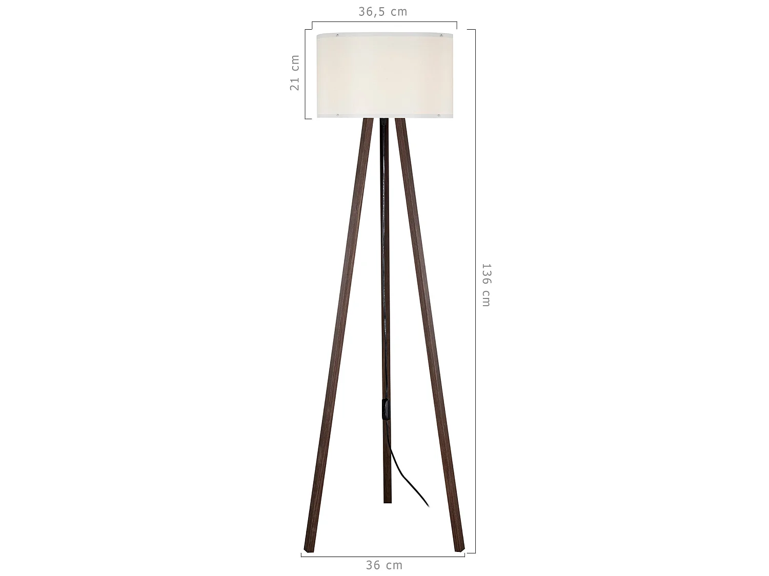 Lampadaire Keynes trépied hauteur 136 cm E27 effet noyer / crème [lux.pro]