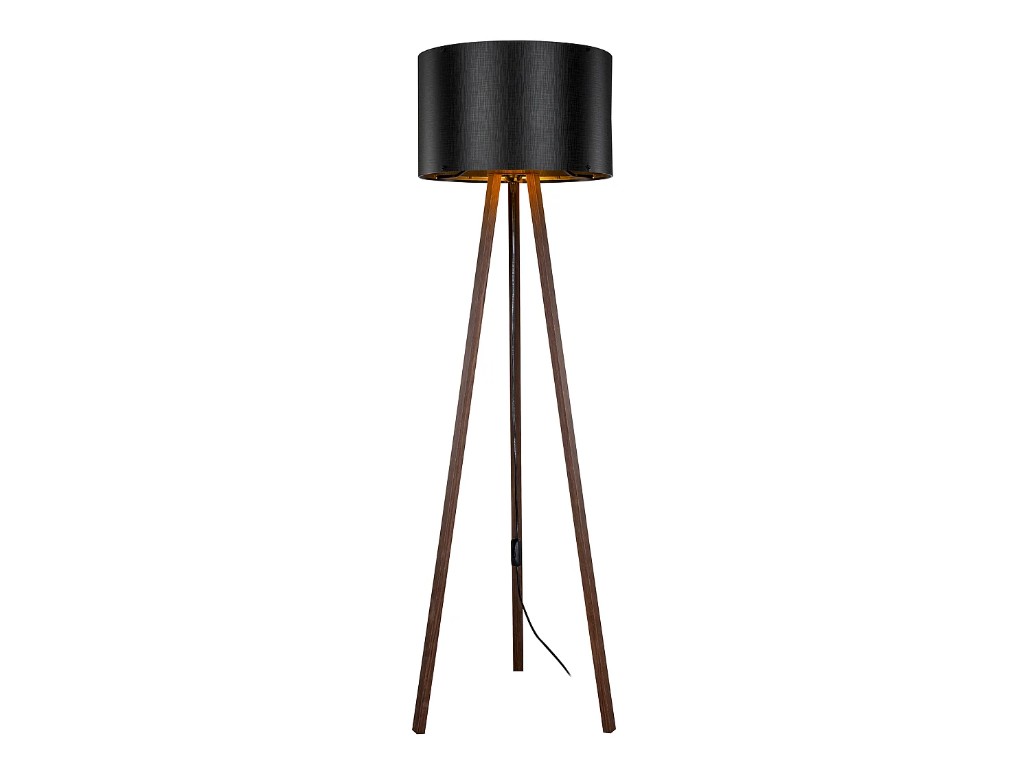 Lampadaire Keynes trépied hauteur 136 cm E27 effet noyer / noir [lux.pro]