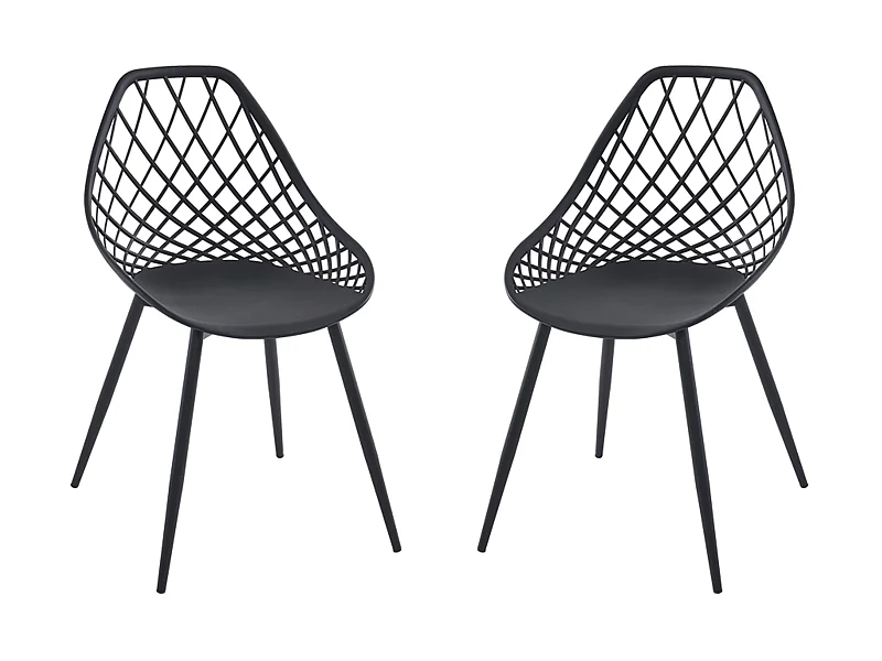 Set van 2 tuinstoelen van polypropyleen met metalen poten - Zwart - MALAGA