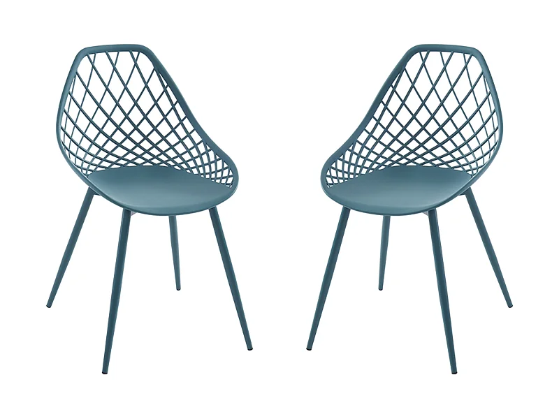 Set van 2 tuinstoelen van polypropyleen met metalen poten - Blauwgroen - MALAGA