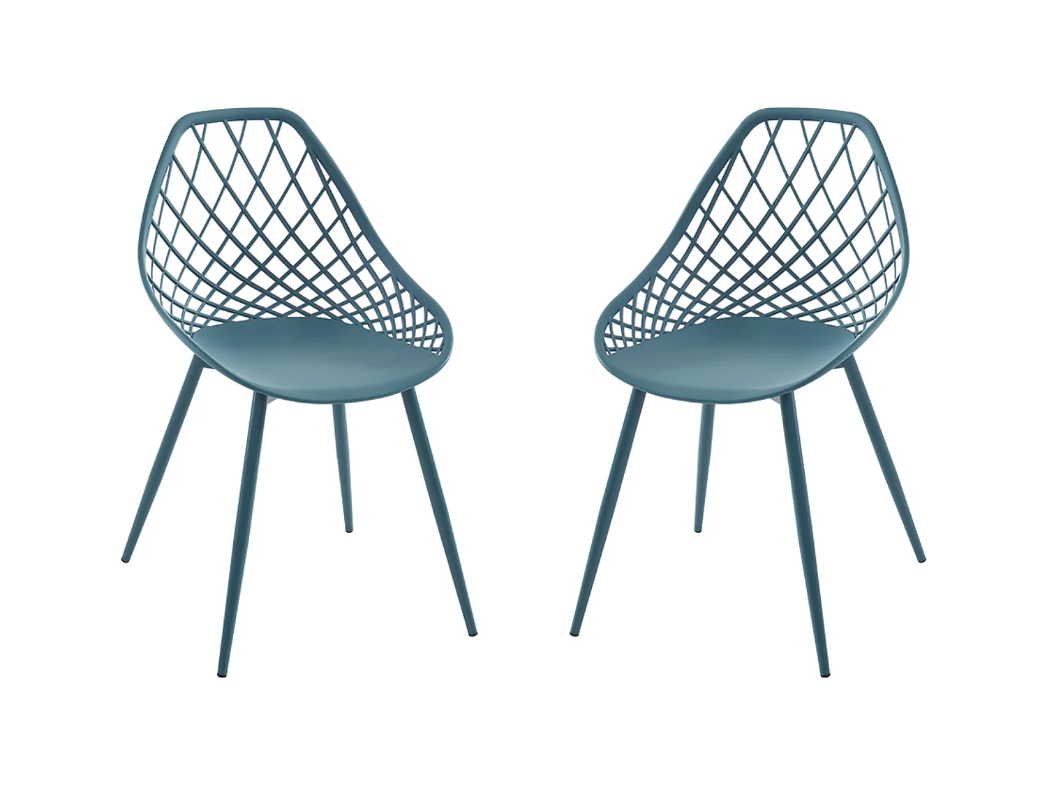 Lot de 2 chaises de jardin en polypropylène avec pieds en métal - Bleu canard - MALAGA de MYLIA