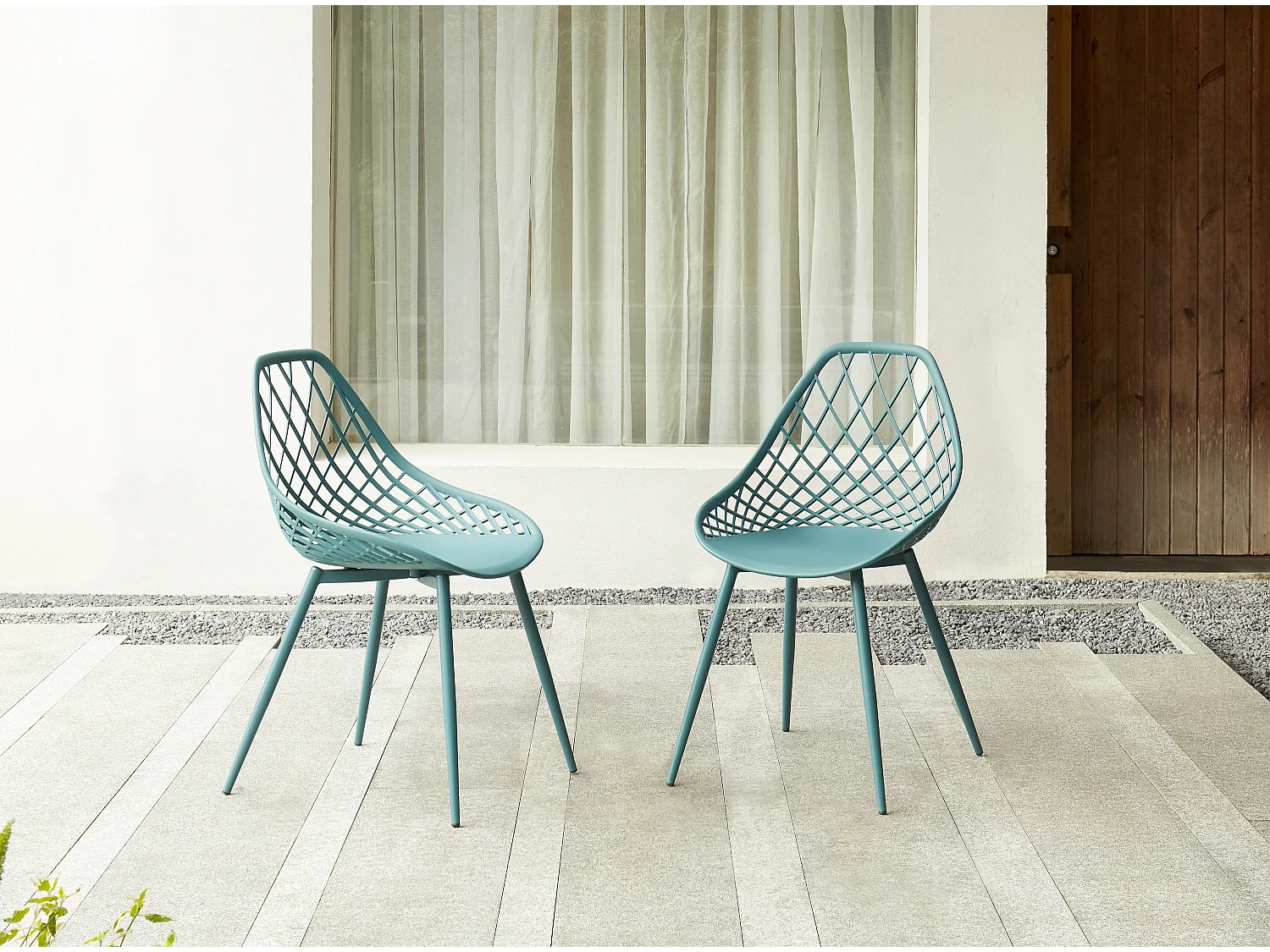 Lot de 2 chaises de jardin en polypropylène avec pieds en métal - Bleu canard - MALAGA de MYLIA