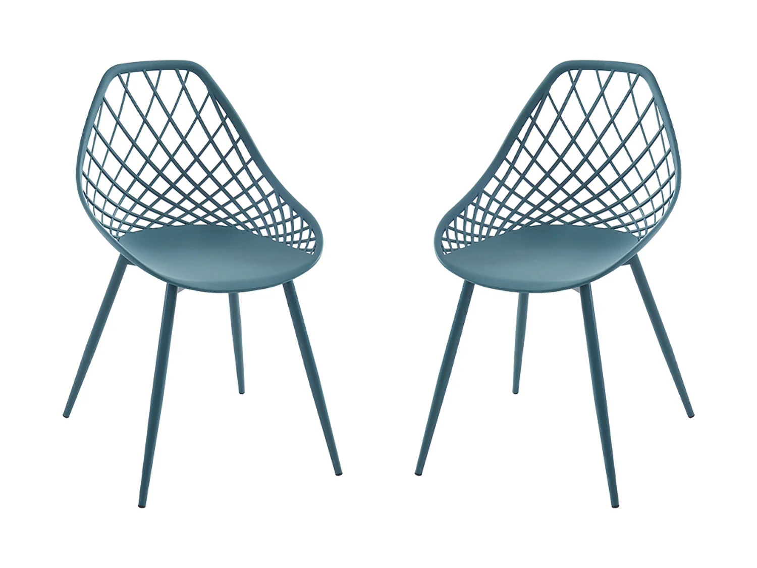 Lot de 2 chaises de jardin en polypropylène avec pieds en métal - Bleu canard - MALAGA de MYLIA