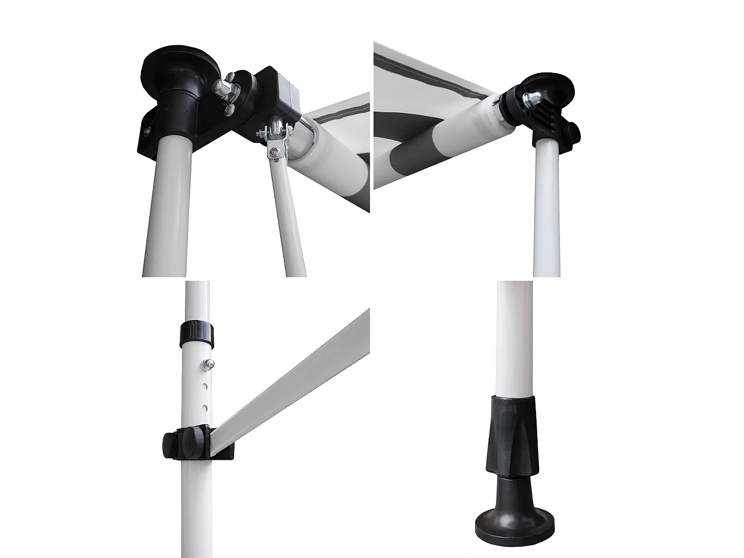 Toldo de varanda CHENE 3 × 1,2m - Tecido riscado branco/cinzento e moldura branca