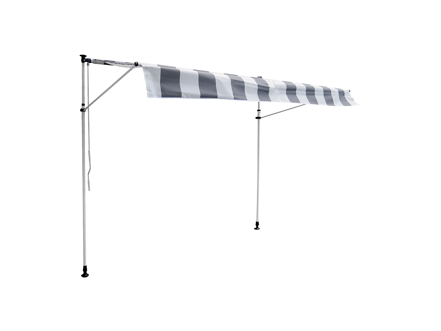 Store banne pour balcon CHENE 3 × 1,2m - Toile rayée blanche/grise et structure blanche - HAPPY GARDEN