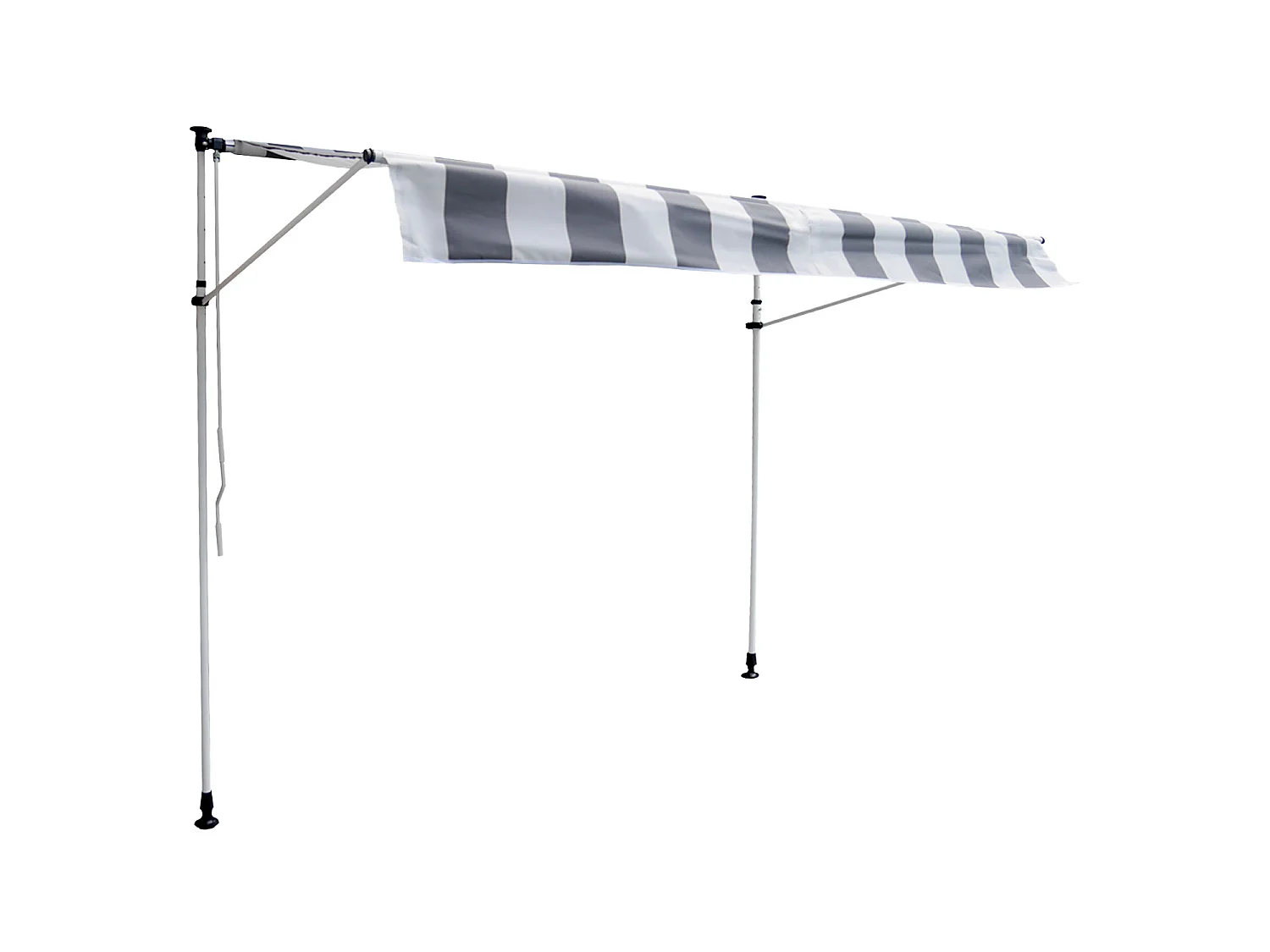 CHENE balkonluifel 3 × 1.2m - Wit/grijs gestreept doek en wit frame