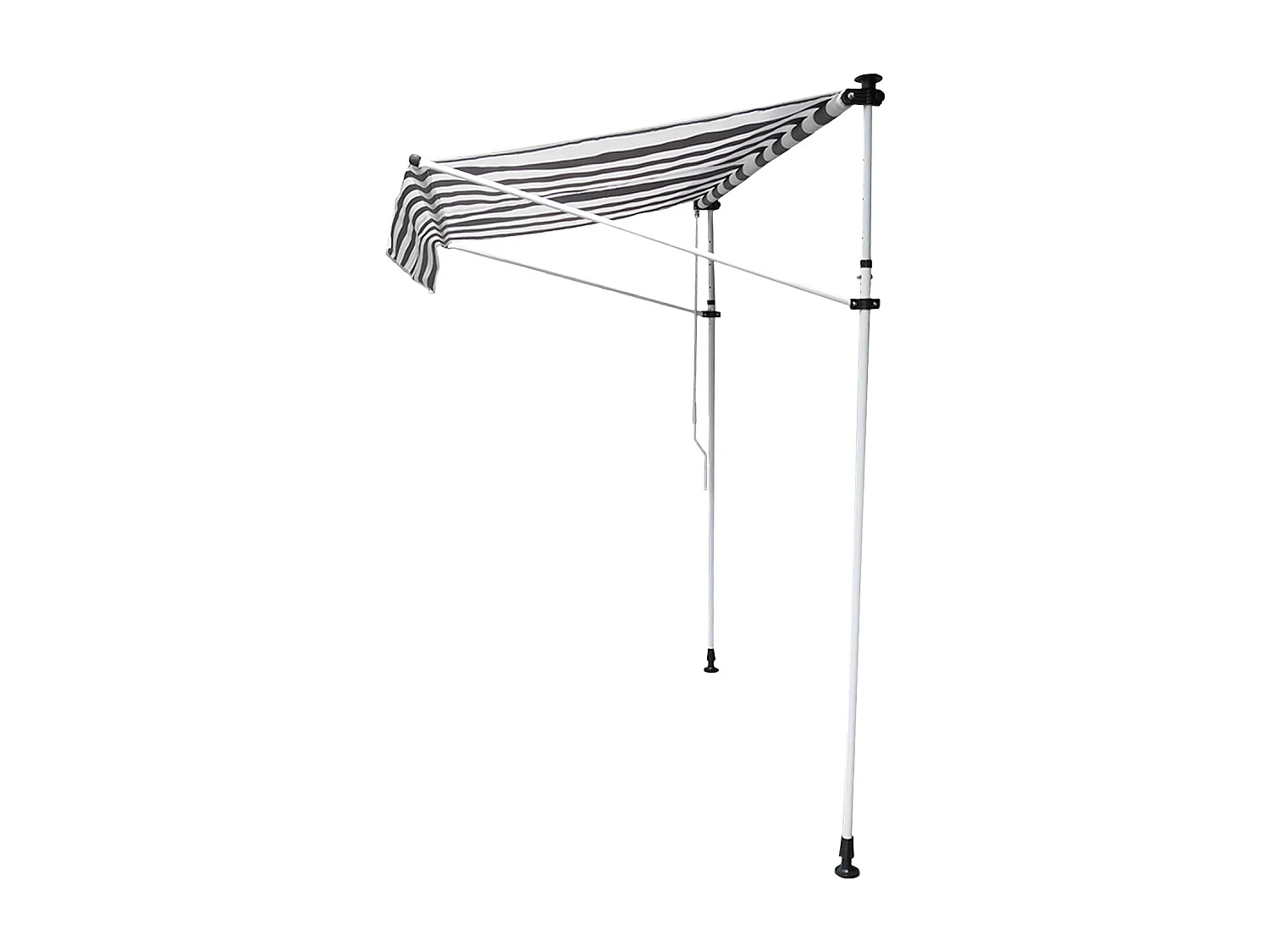 Store banne pour balcon CHENE 3 × 1,2m - Toile rayée blanche/grise et structure blanche - HAPPY GARDEN