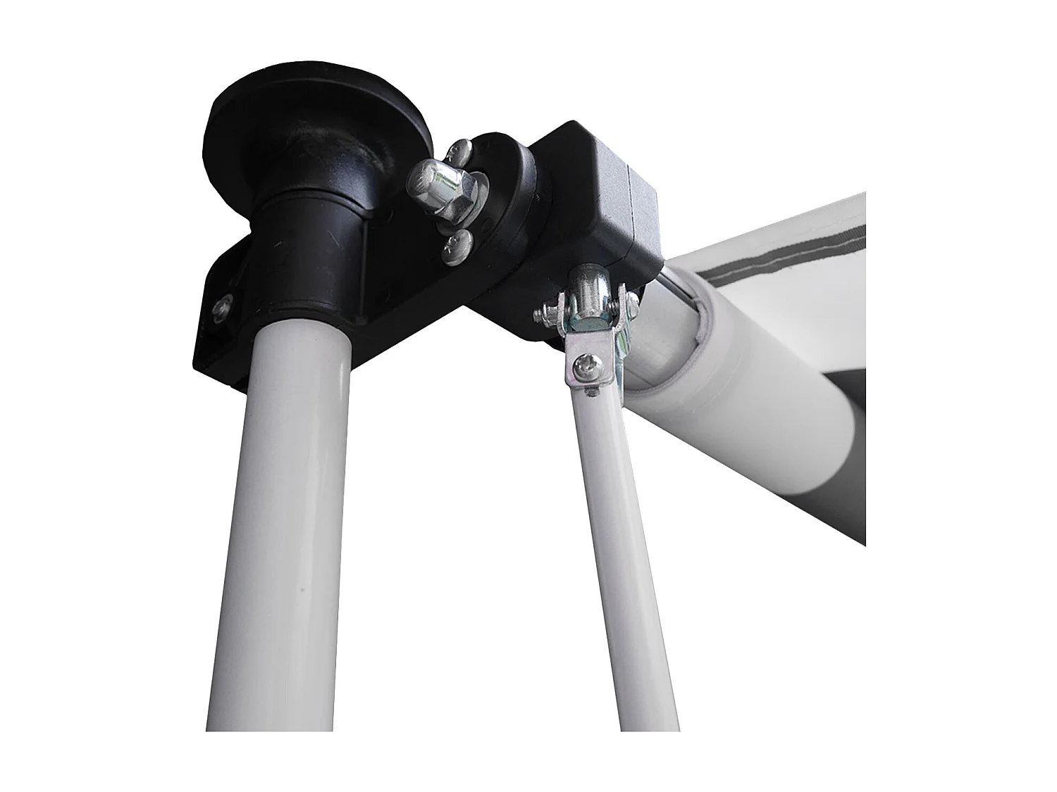 CHENE balkonluifel 3 × 1.2m - Wit/grijs gestreept doek en wit frame