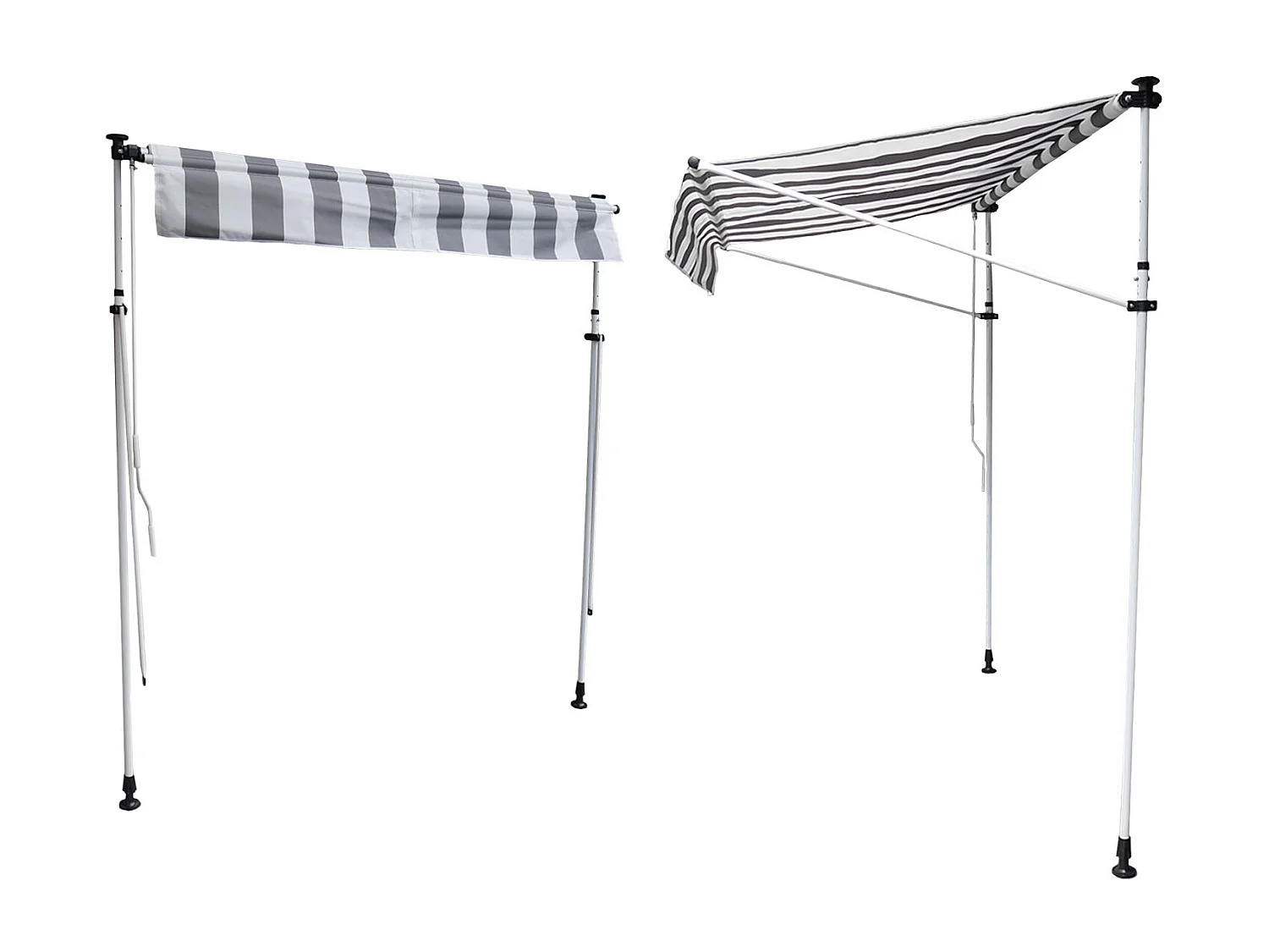 Store banne pour balcon CHENE 3 × 1,2m - Toile rayée blanche/grise et structure blanche - HAPPY GARDEN