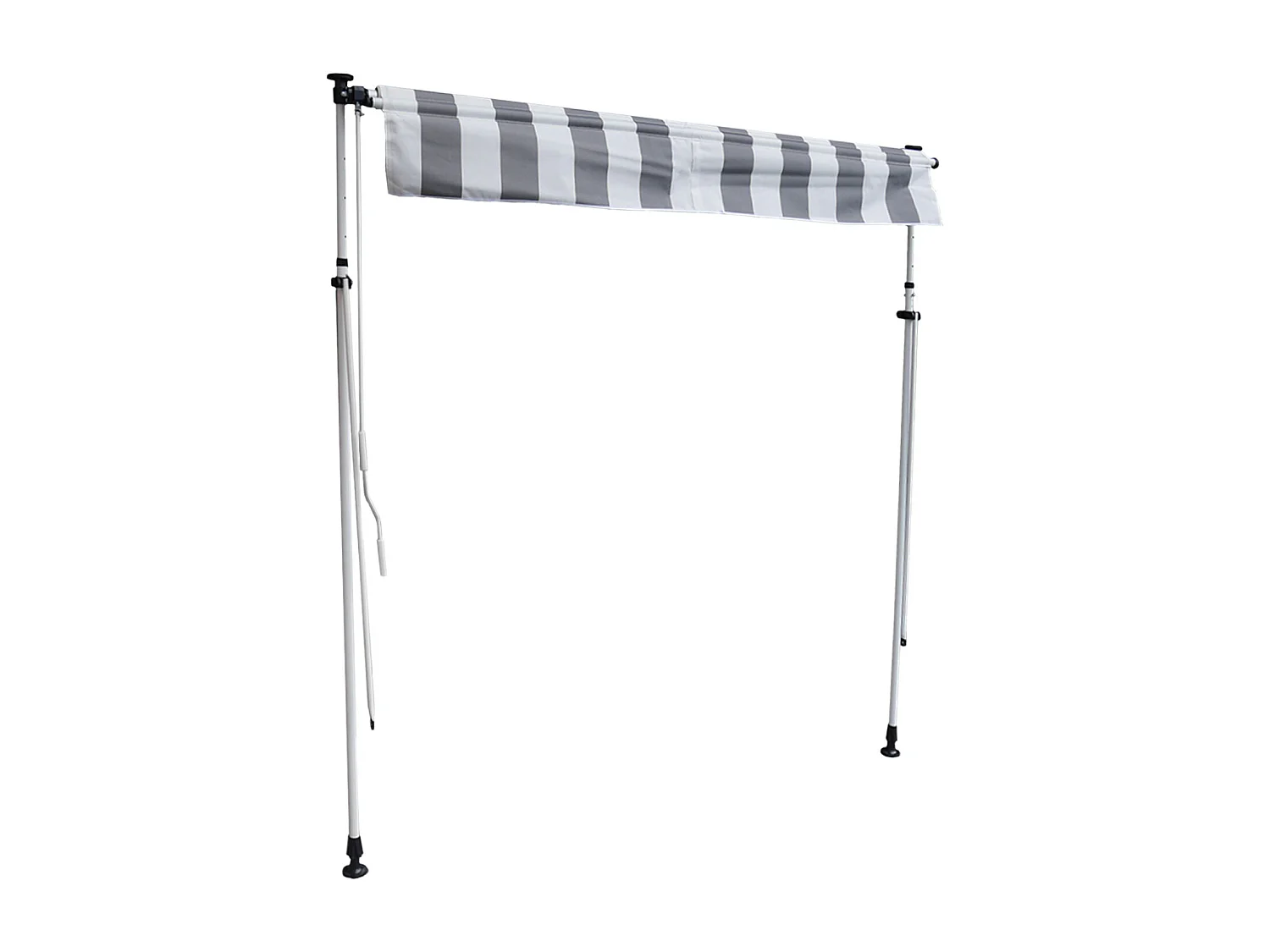 Store banne pour balcon CHENE 3 × 1,2m - Toile rayée blanche/grise et structure blanche - HAPPY GARDEN