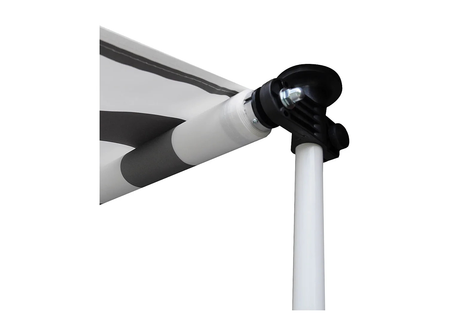 Store banne pour balcon CHENE 3 × 1,2m - Toile rayée blanche/grise et structure blanche - HAPPY GARDEN