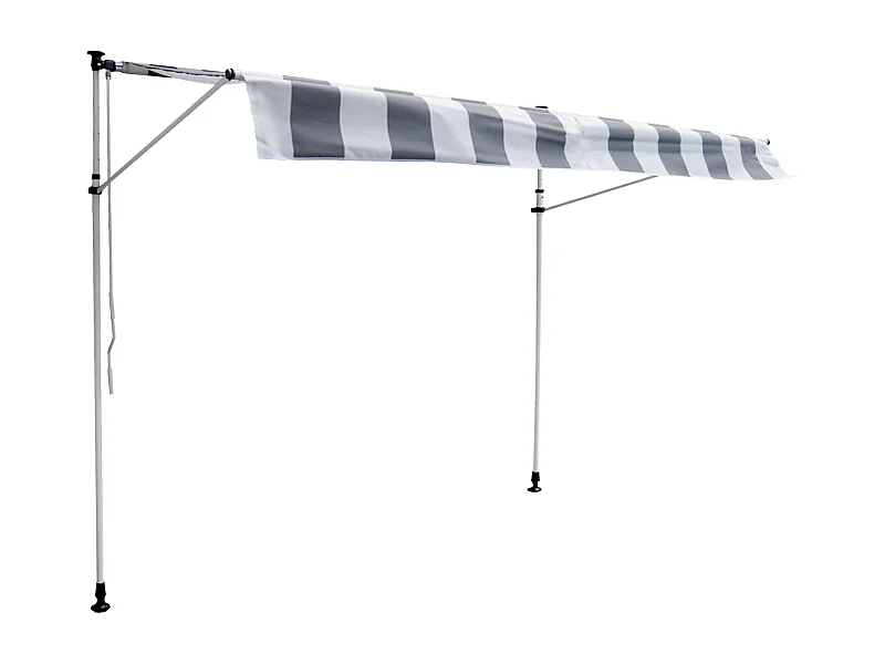 Store banne pour balcon CHENE 3 × 1,2m - Toile rayée blanche/grise et structure blanche - HAPPY GARDEN