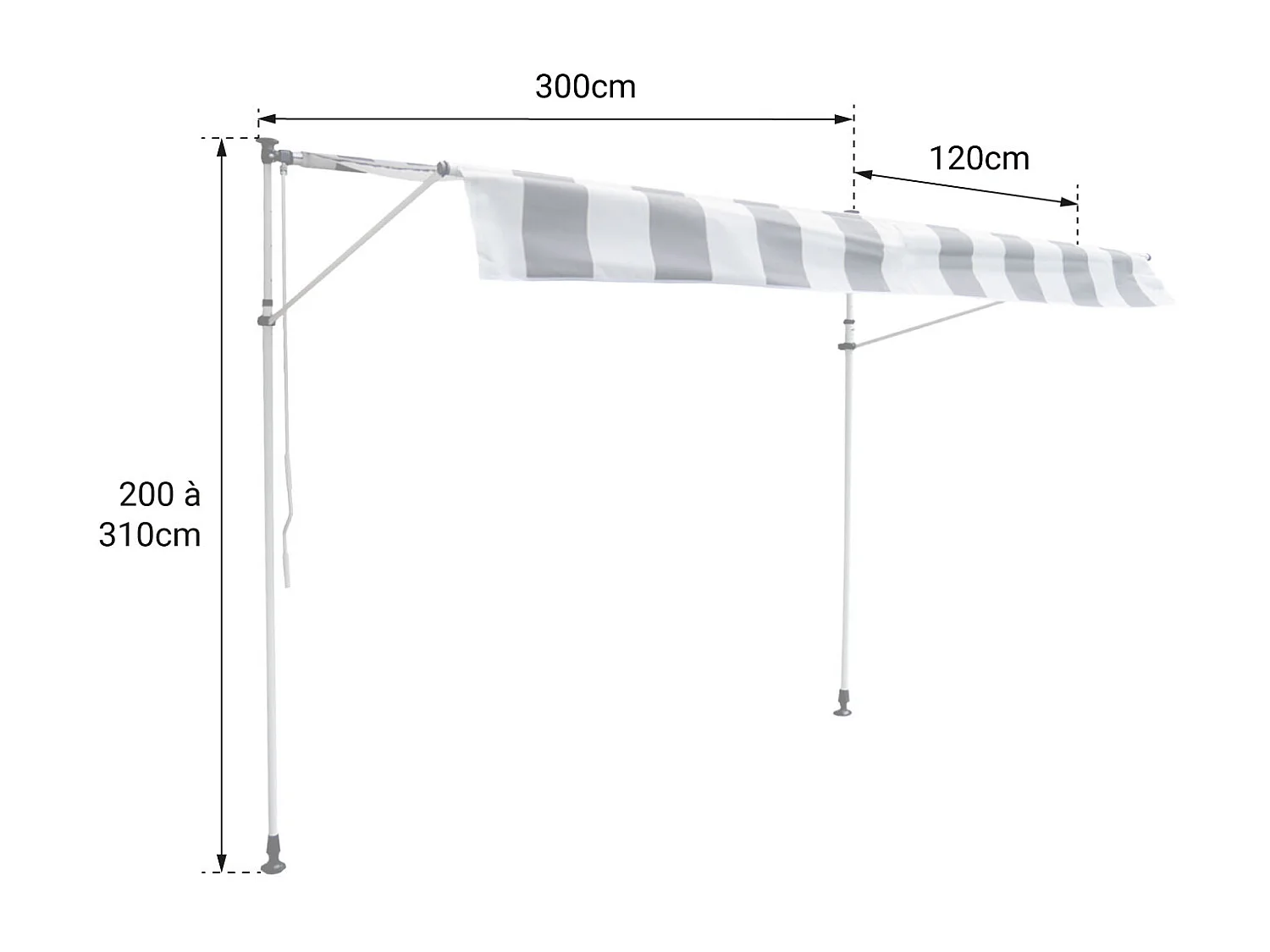 Toldo de varanda CHENE 3 × 1,2m - Tecido cinzento e armação cinzenta