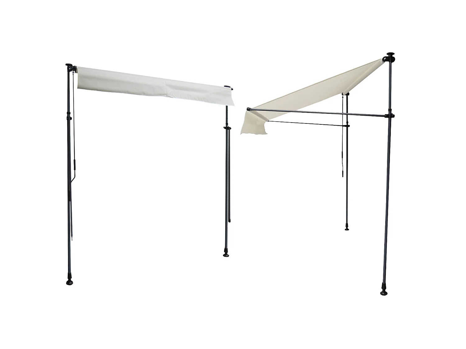 Store banne pour balcon CHENE 3 × 1,2m - Toile beige et structure grise - HAPPY GARDEN