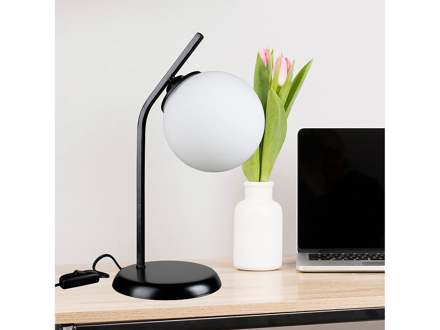 Lampe de bureau Grimsby en métal et verre 37 cm E27 noir / blanc [lux.pro]