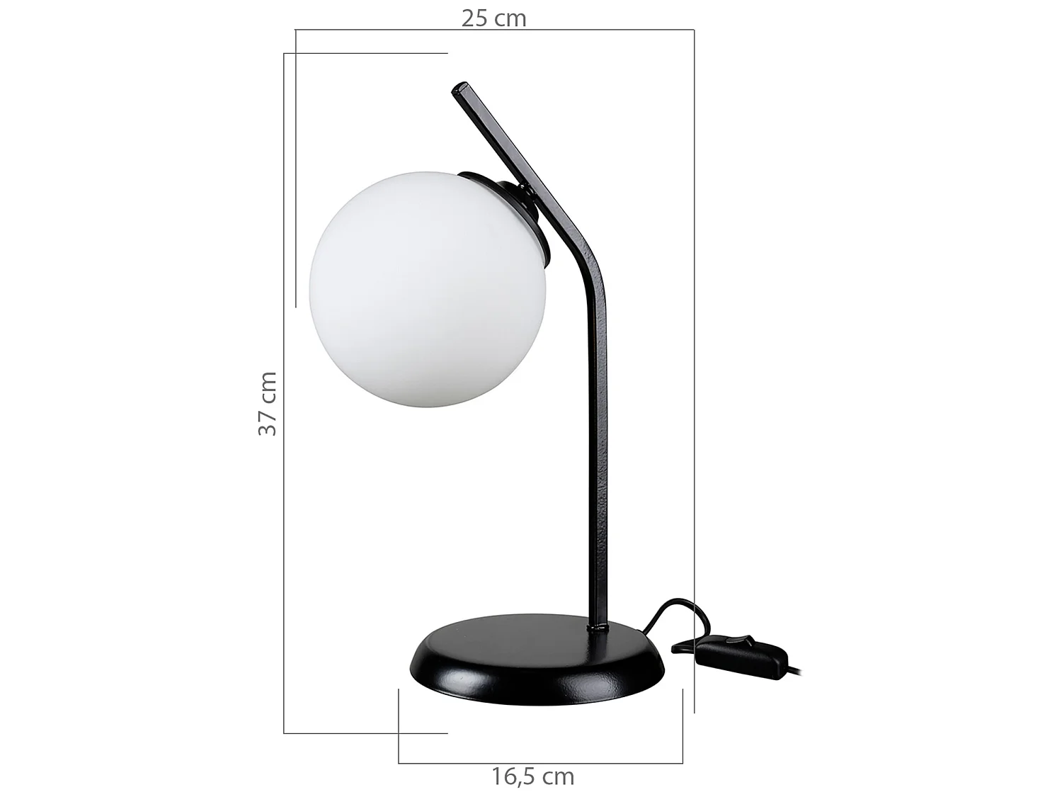 Lampe de bureau Grimsby en métal et verre 37 cm E27 noir / blanc [lux.pro]