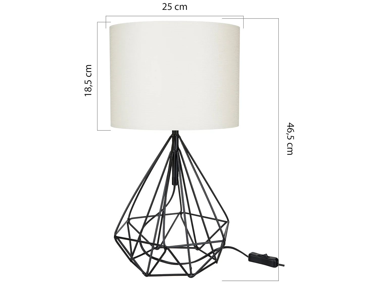 Lampe de bureau Gloucester en métal PVC textile 46,5 cm E27 noir / blanc [lux.pro]