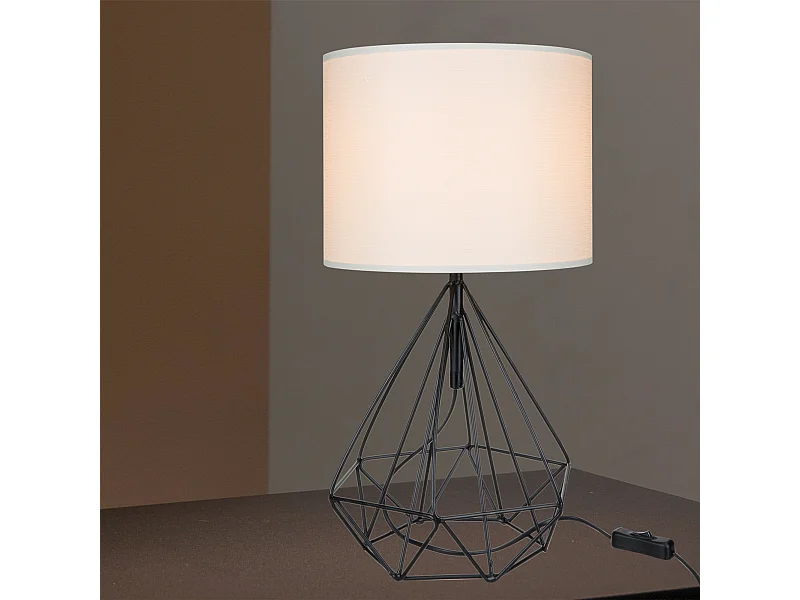 Lampe de bureau Gloucester en métal PVC textile 46,5 cm E27 noir / blanc [lux.pro]