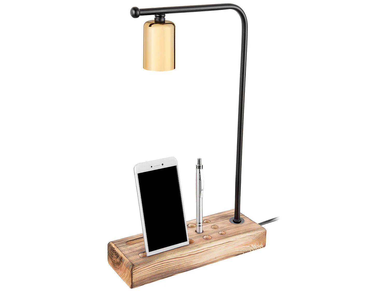 Lampe de bureau Lincoln en bois massif et métal 39 cm E27 noir / doré / bois [lux.pro]