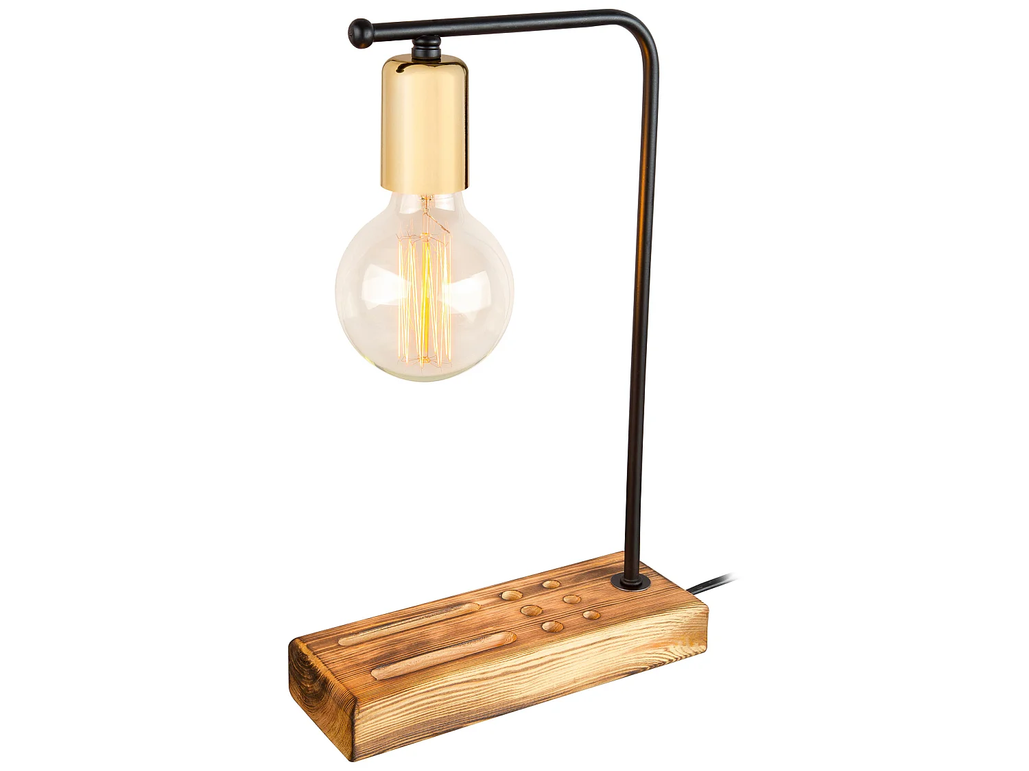 Lampe de bureau Lincoln en bois massif et métal 39 cm E27 noir / doré / bois [lux.pro]