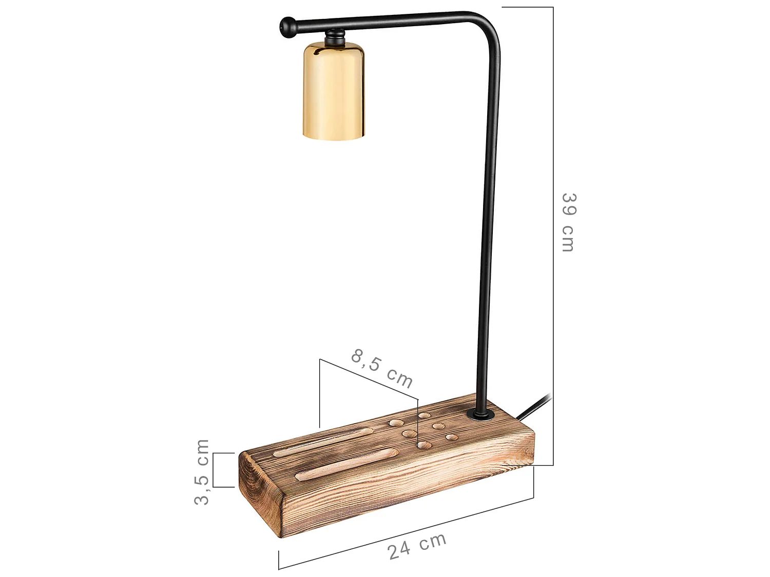 Lampe de bureau Lincoln en bois massif et métal 39 cm E27 noir / doré / bois [lux.pro]