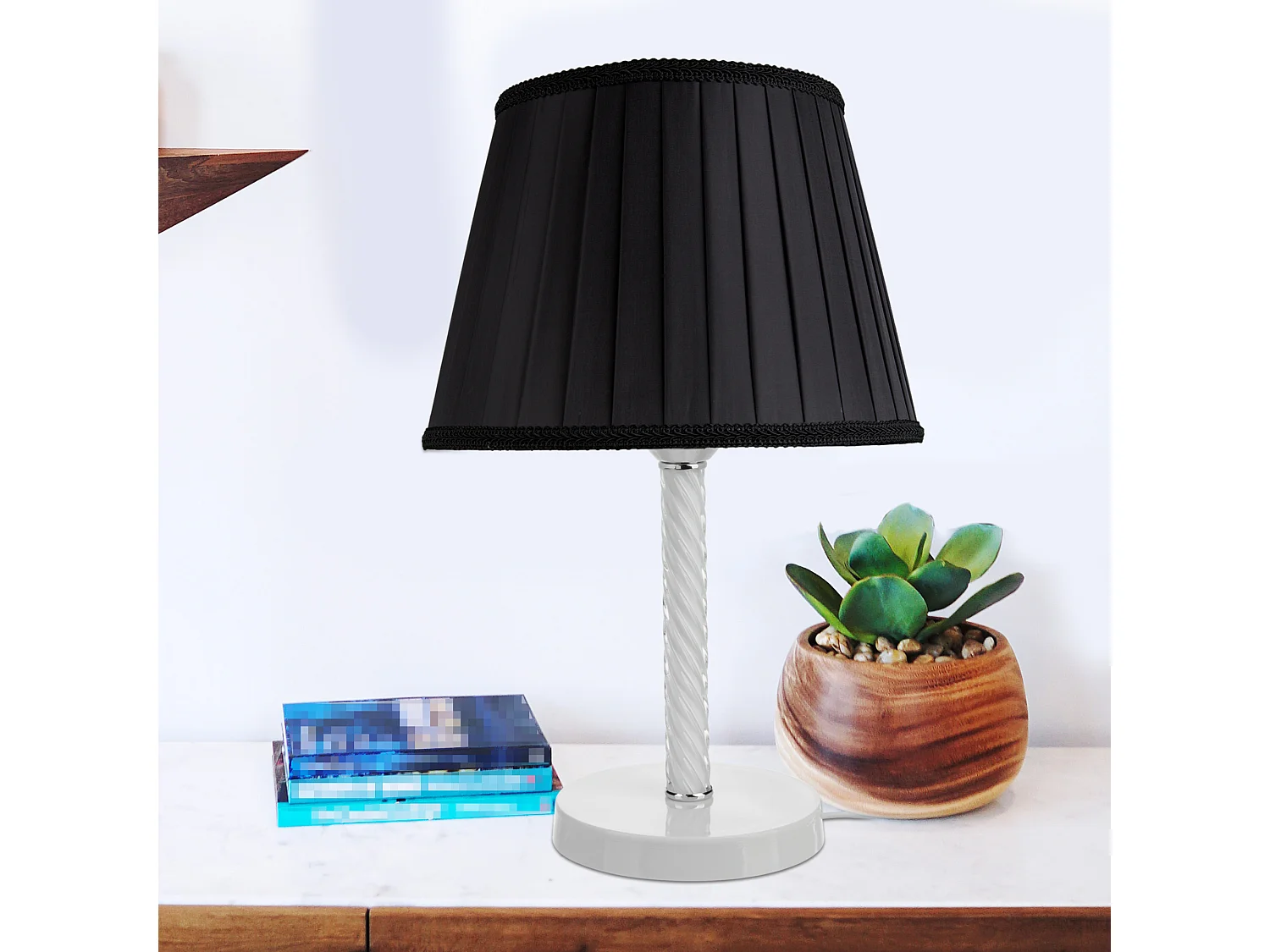 Lampe de bureau Kilbride en métal verre textile 40 cm E27 blanc / noir [lux.pro]