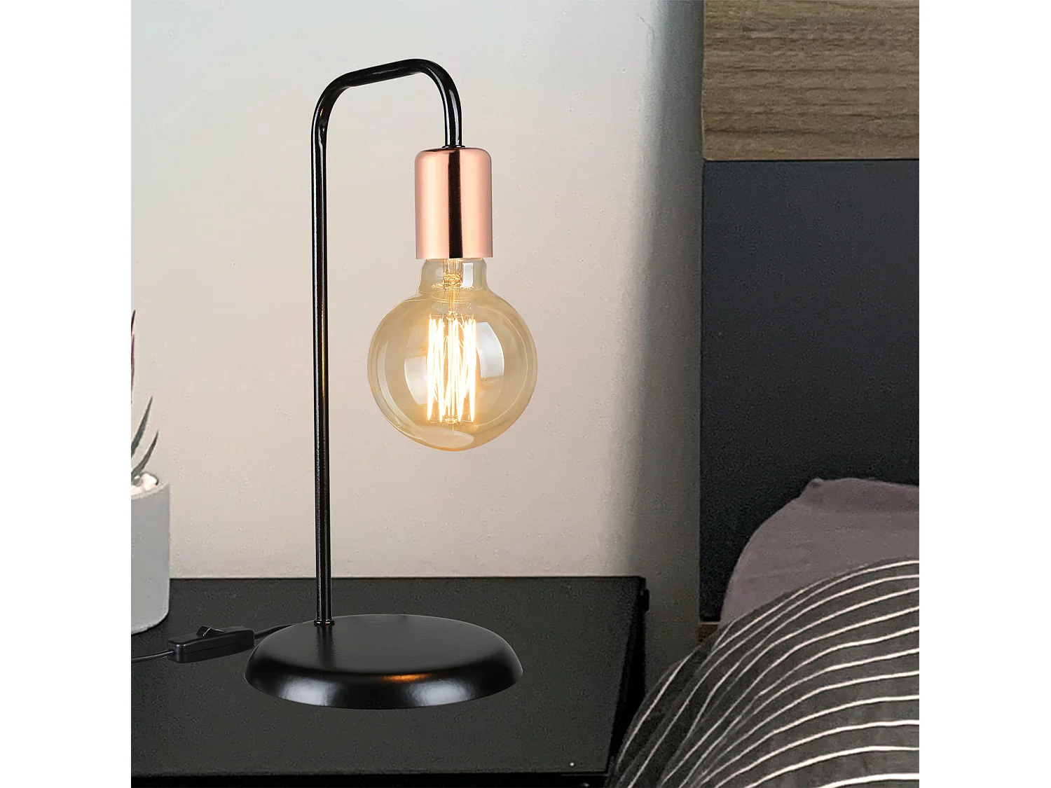 Lampe de bureau Lancaster en métal 36 cm E27 noir / cuivre [lux.pro]