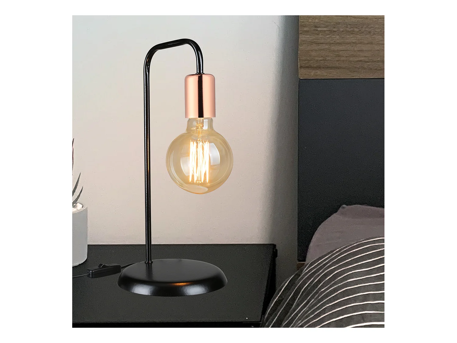 Lampe de bureau Lancaster en métal 36 cm E27 noir / cuivre [lux.pro]