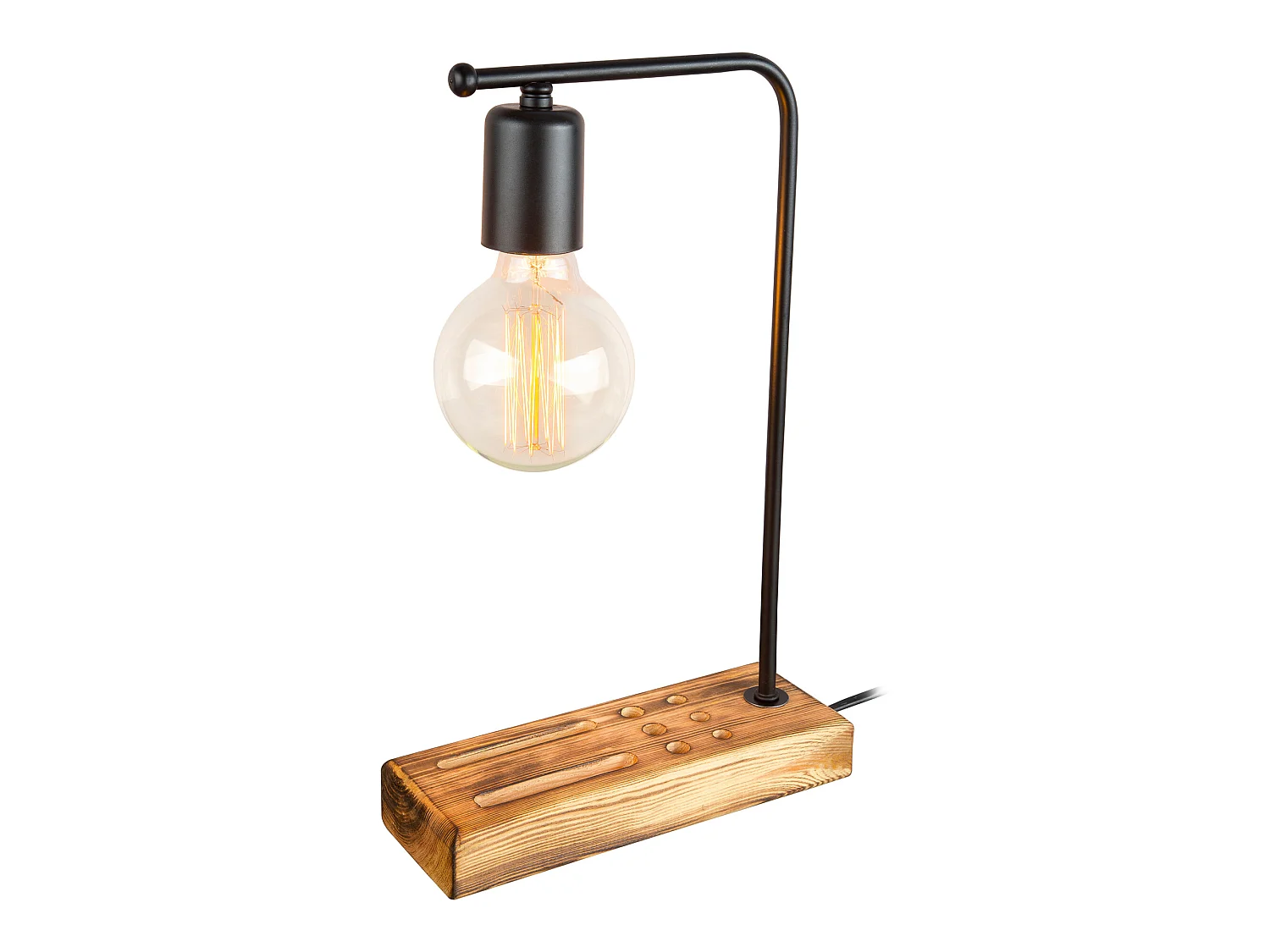 Lampe de bureau Lincoln en bois massif et métal 39 cm E27 noir / bois [lux.pro]