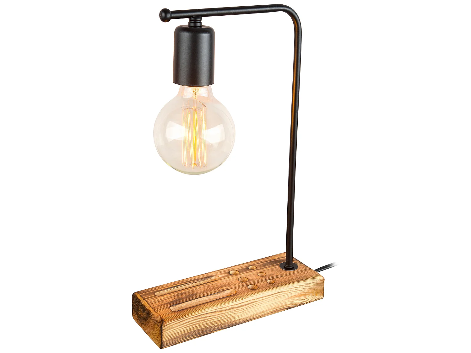 Lampe de bureau Lincoln en bois massif et métal 39 cm E27 noir / bois [lux.pro]