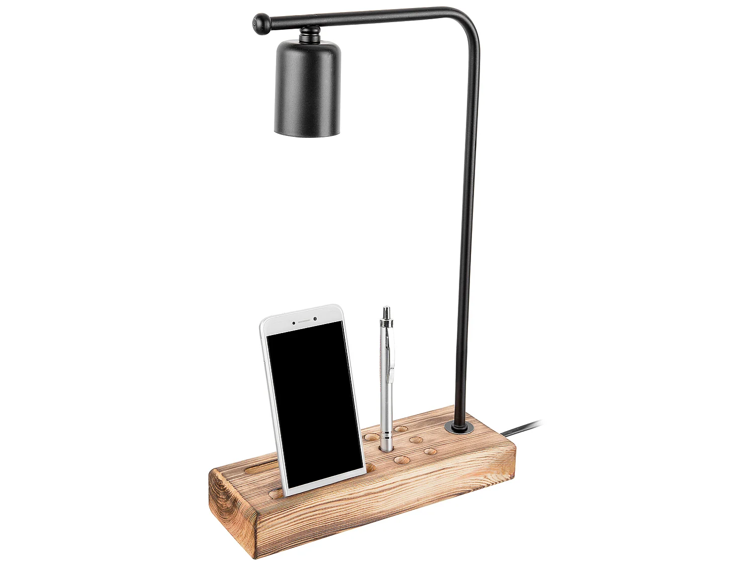 Lampe de bureau Lincoln en bois massif et métal 39 cm E27 noir / bois [lux.pro]