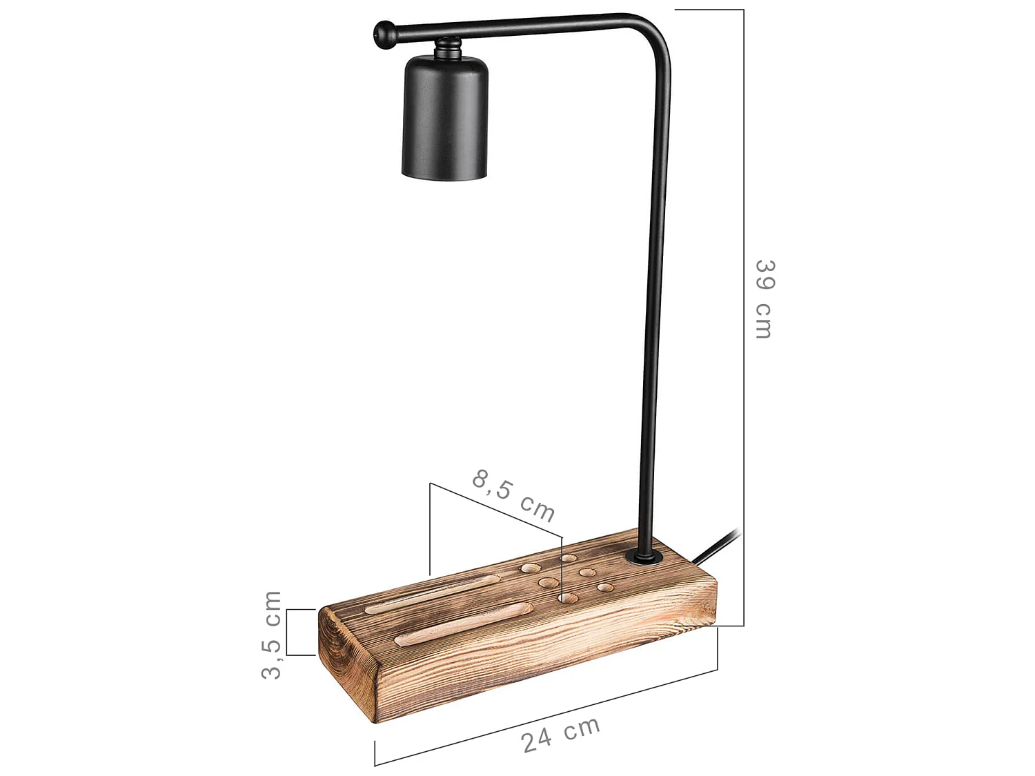 Lampe de bureau Lincoln en bois massif et métal 39 cm E27 noir / bois [lux.pro]