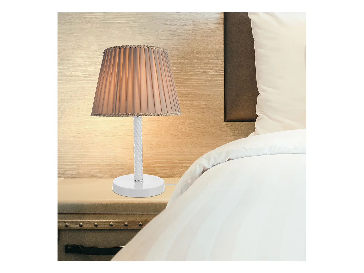 Lampe de bureau Kilbride en métal verre textile 40 cm E27 blanc / sable [lux.pro]