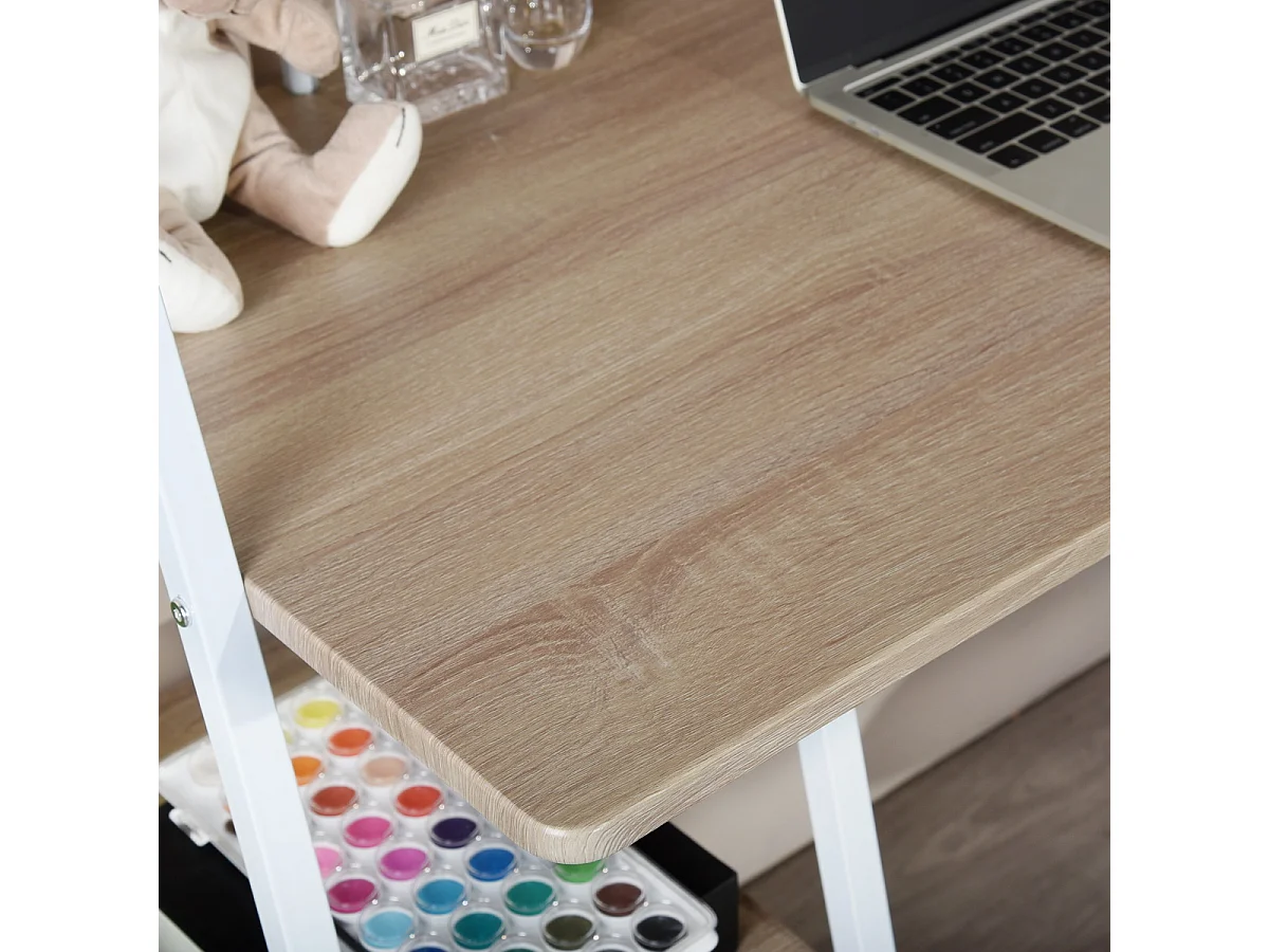 Bureau avec étagères Imitation Bois et Métal Blanc, Pouchu