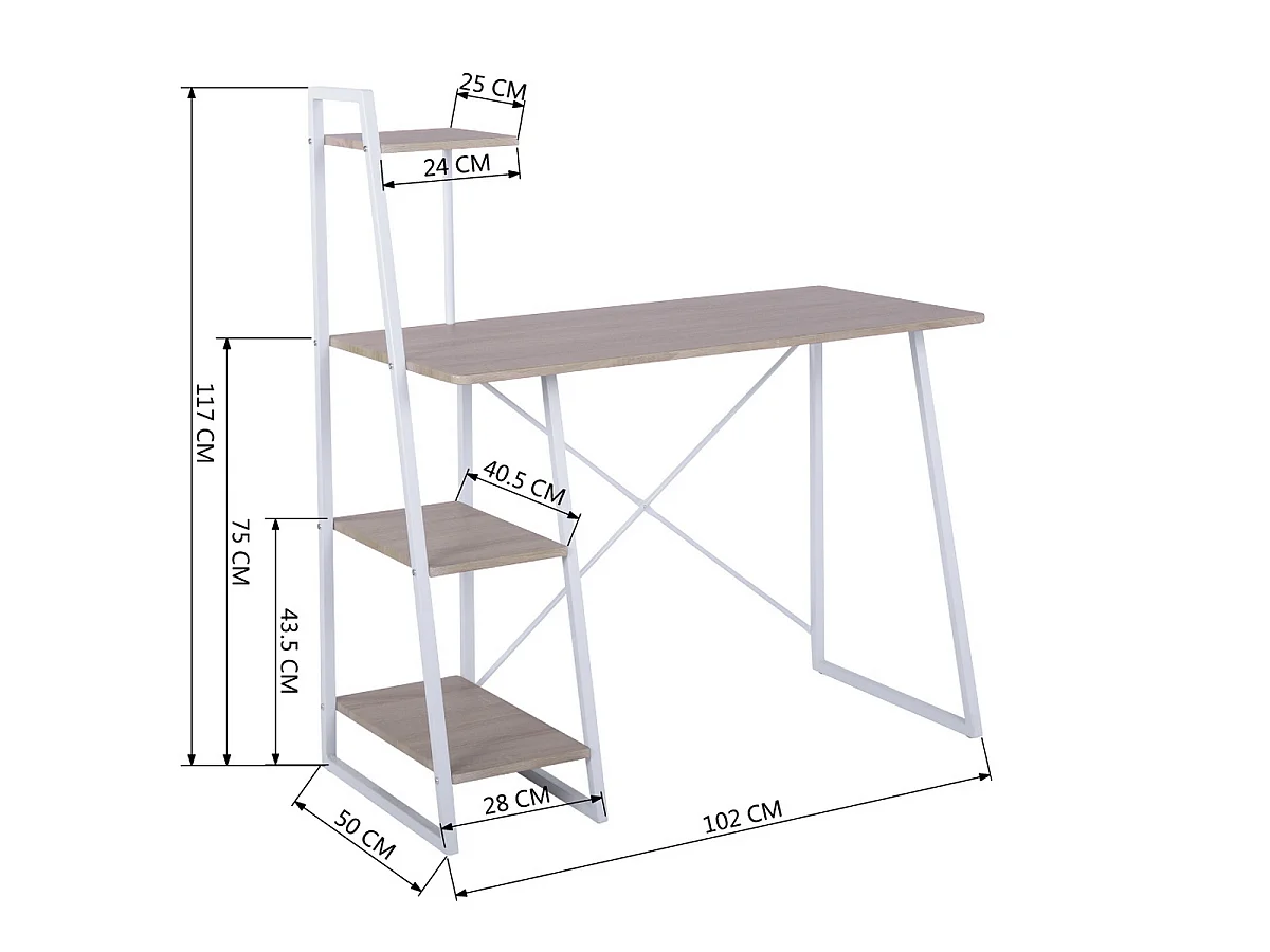 Bureau avec étagères Imitation Bois et Métal Blanc, Pouchu