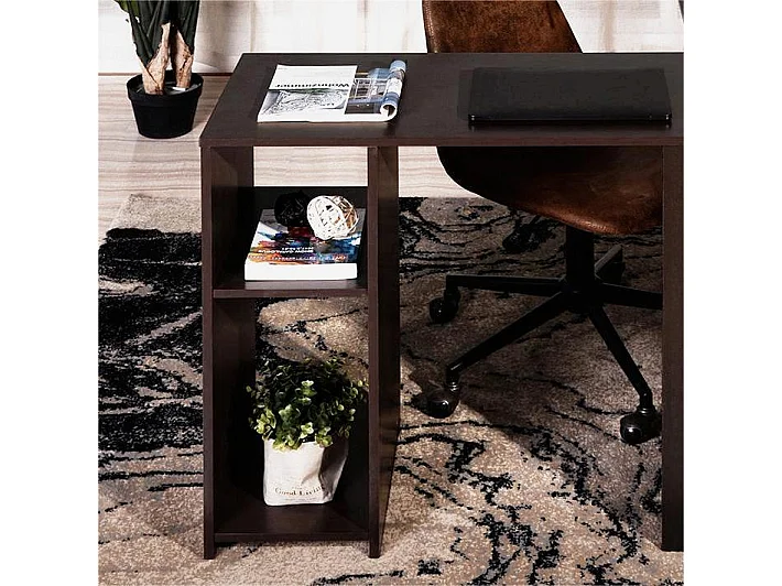 Bureau D'angle Avec Étagère 2 Niveaux L120 Cm Imitation Marron