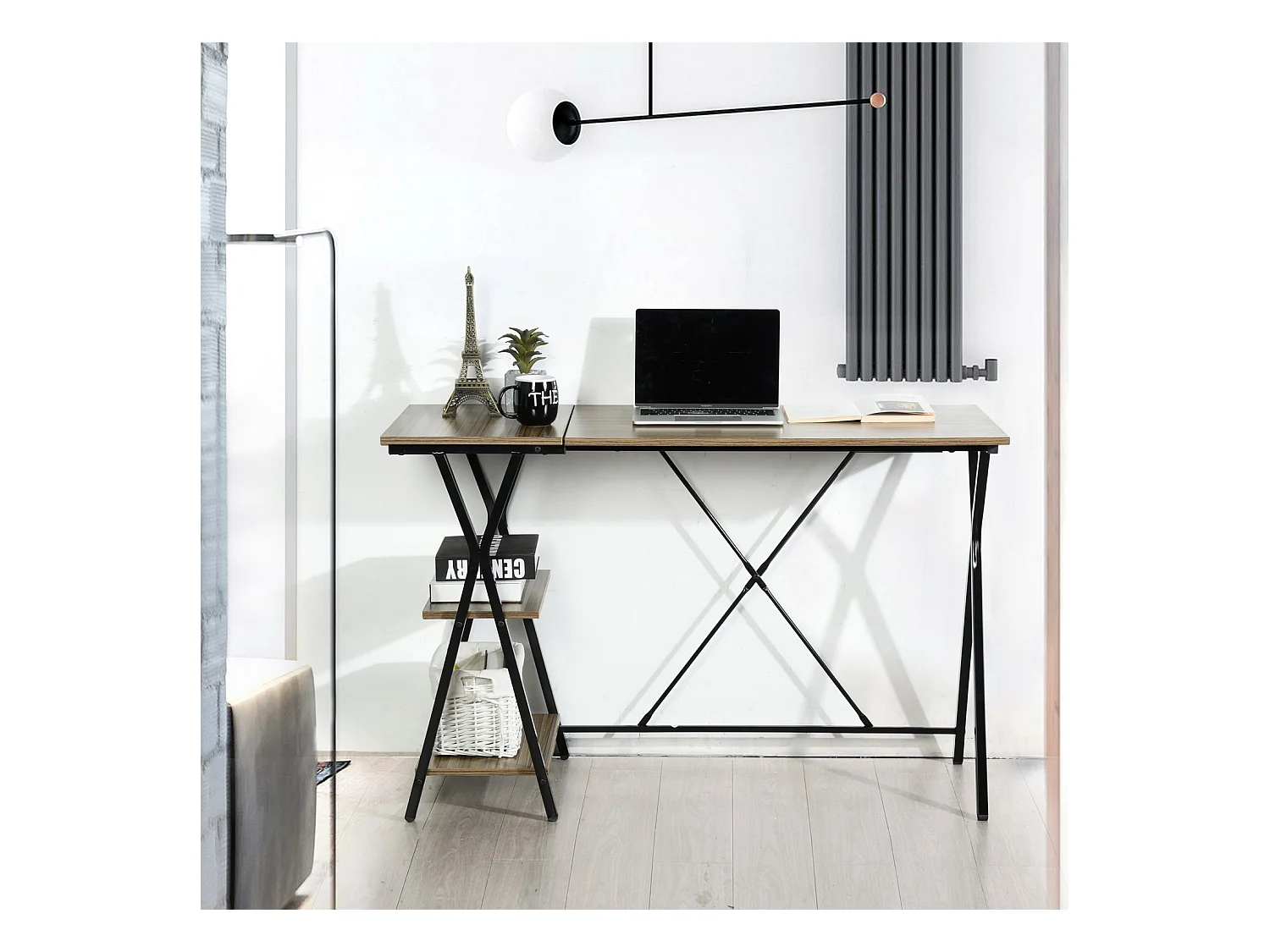 Bureau avec étagères intégrées Imitation Noyer Style Industriel, Maddie