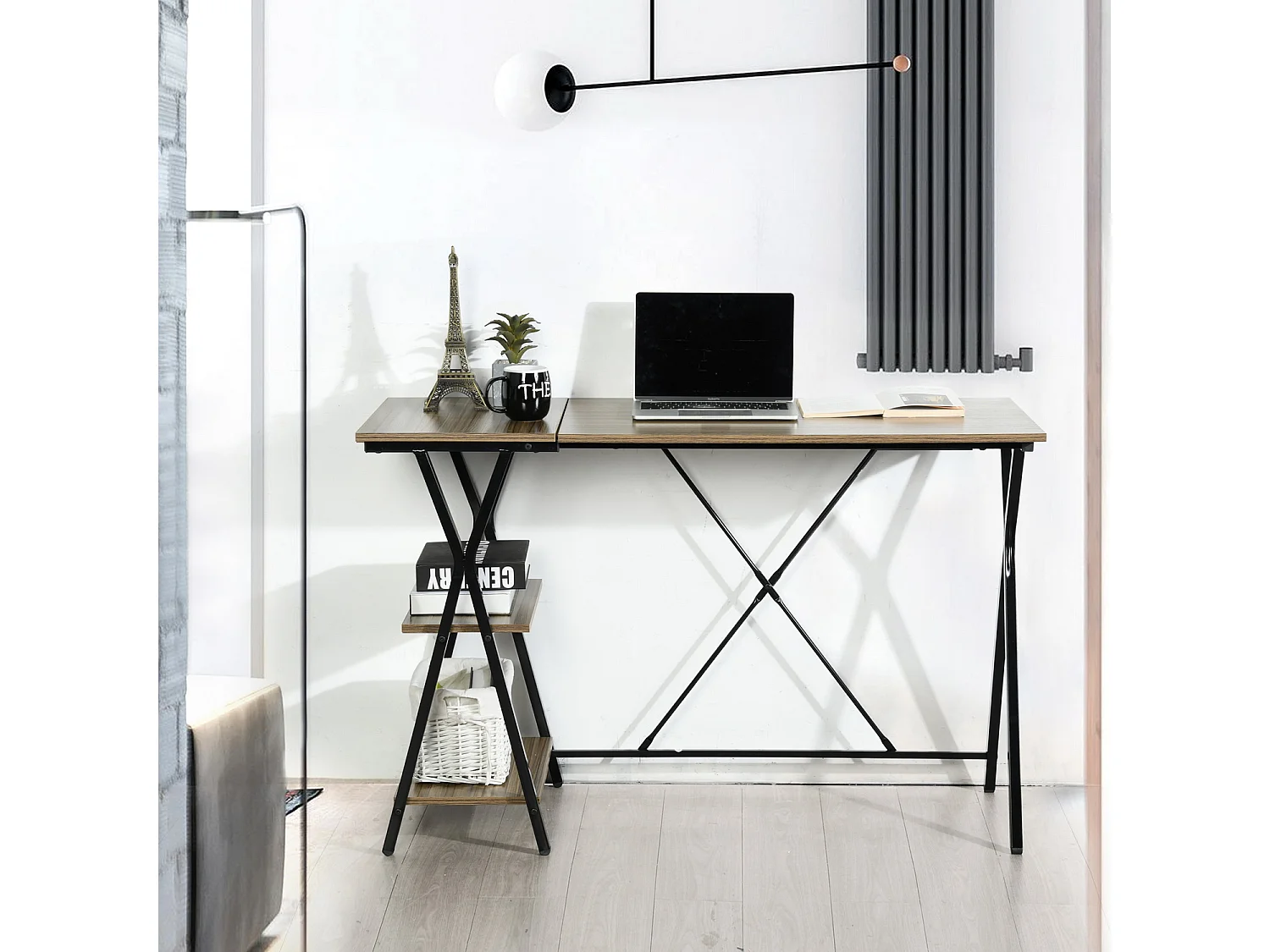 Bureau avec étagères intégrées Imitation Noyer Style Industriel, Maddie