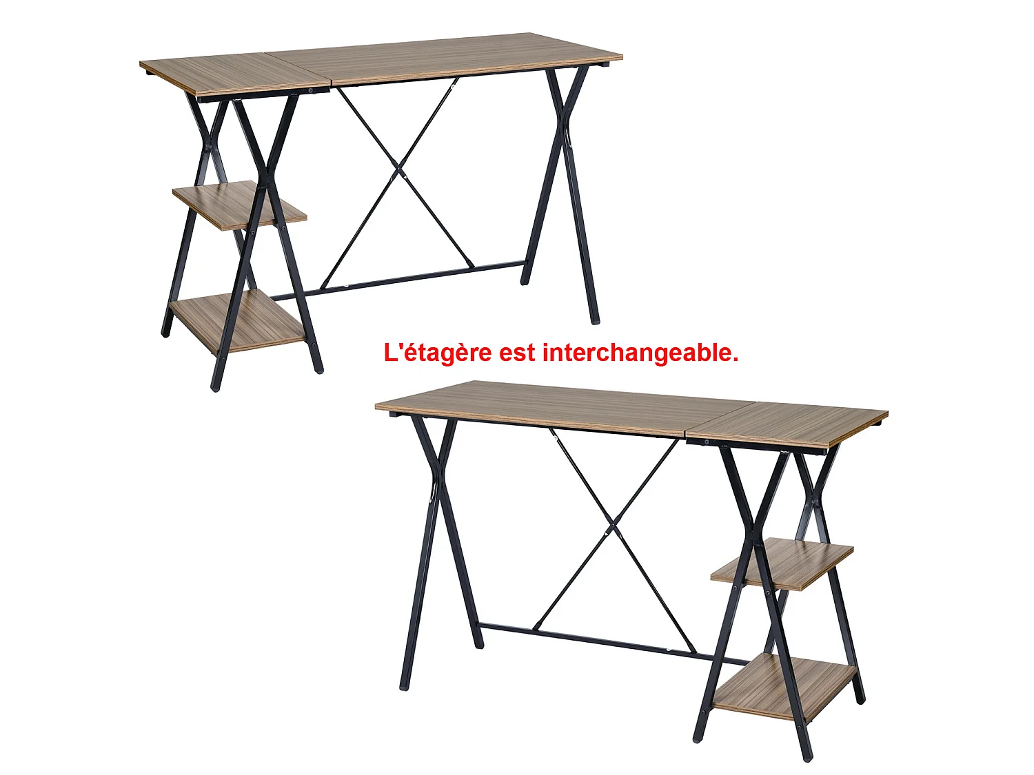 Bureau avec étagères intégrées Imitation Noyer Style Industriel, Maddie