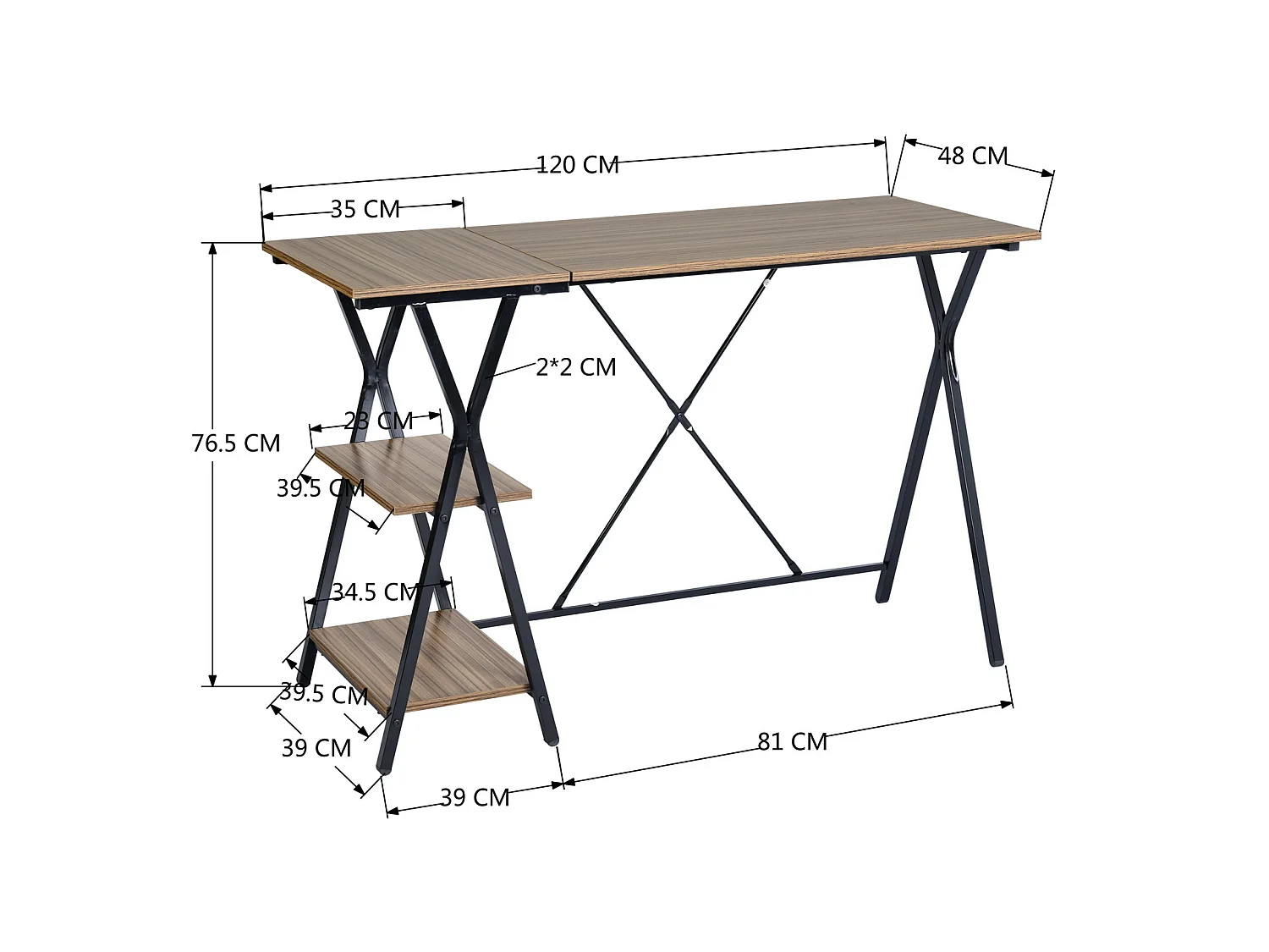 Bureau avec étagères intégrées Imitation Noyer Style Industriel, Maddie